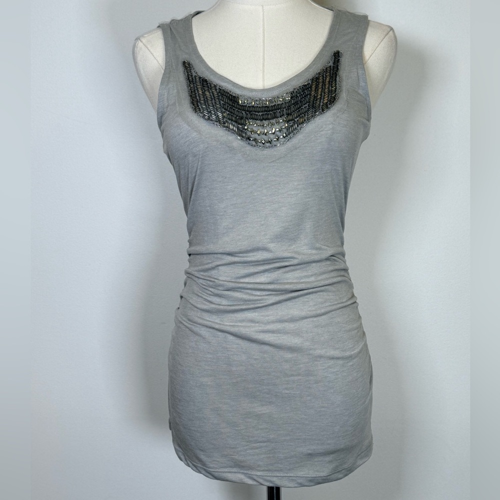 The Limited Fitted Gray Tank Top Silver Bead Detail Ruched Sides Women’s Size XS